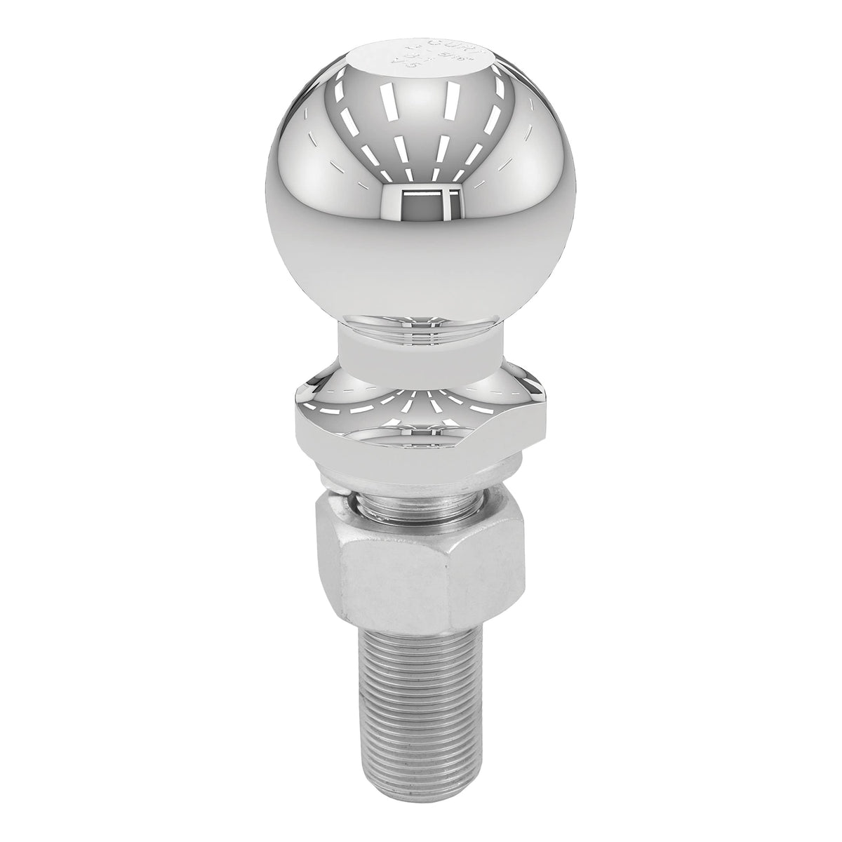 CURT chrome trailer ball front view showing polished finish and durability