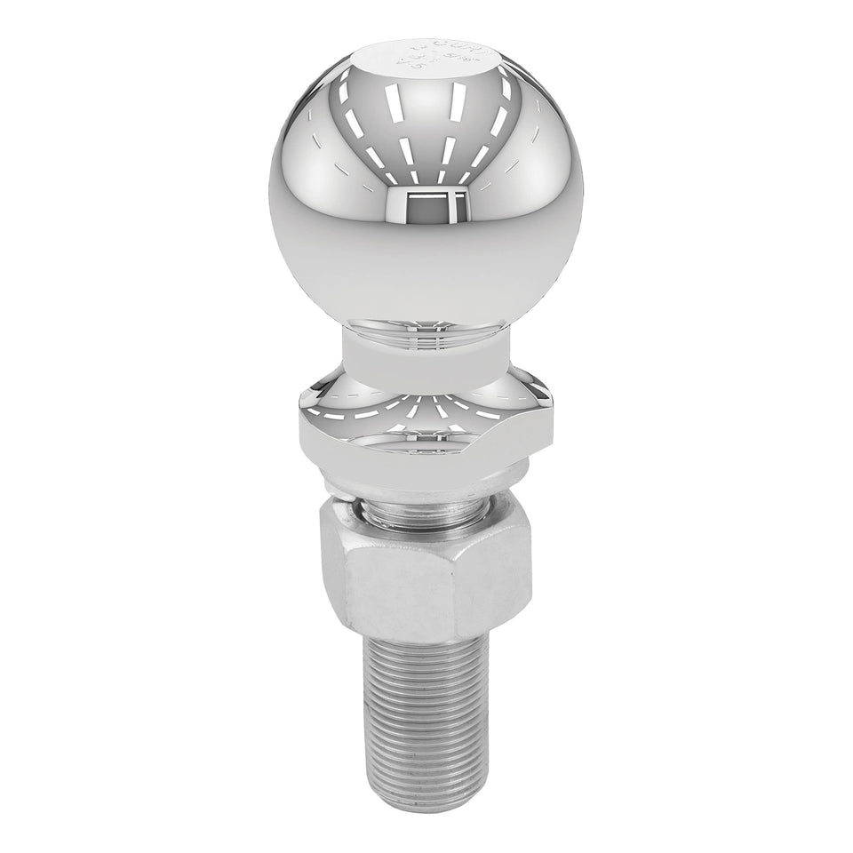 CURT chrome trailer ball front view showing polished finish and durability