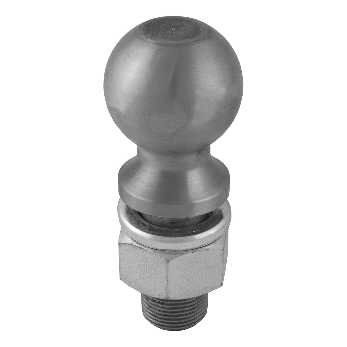 CURT 2-5/16" trailer hitch ball front profile showing heavy-duty construction and strength