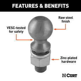 CURT hitch ball installed on ball mount demonstrating dependable towing connection