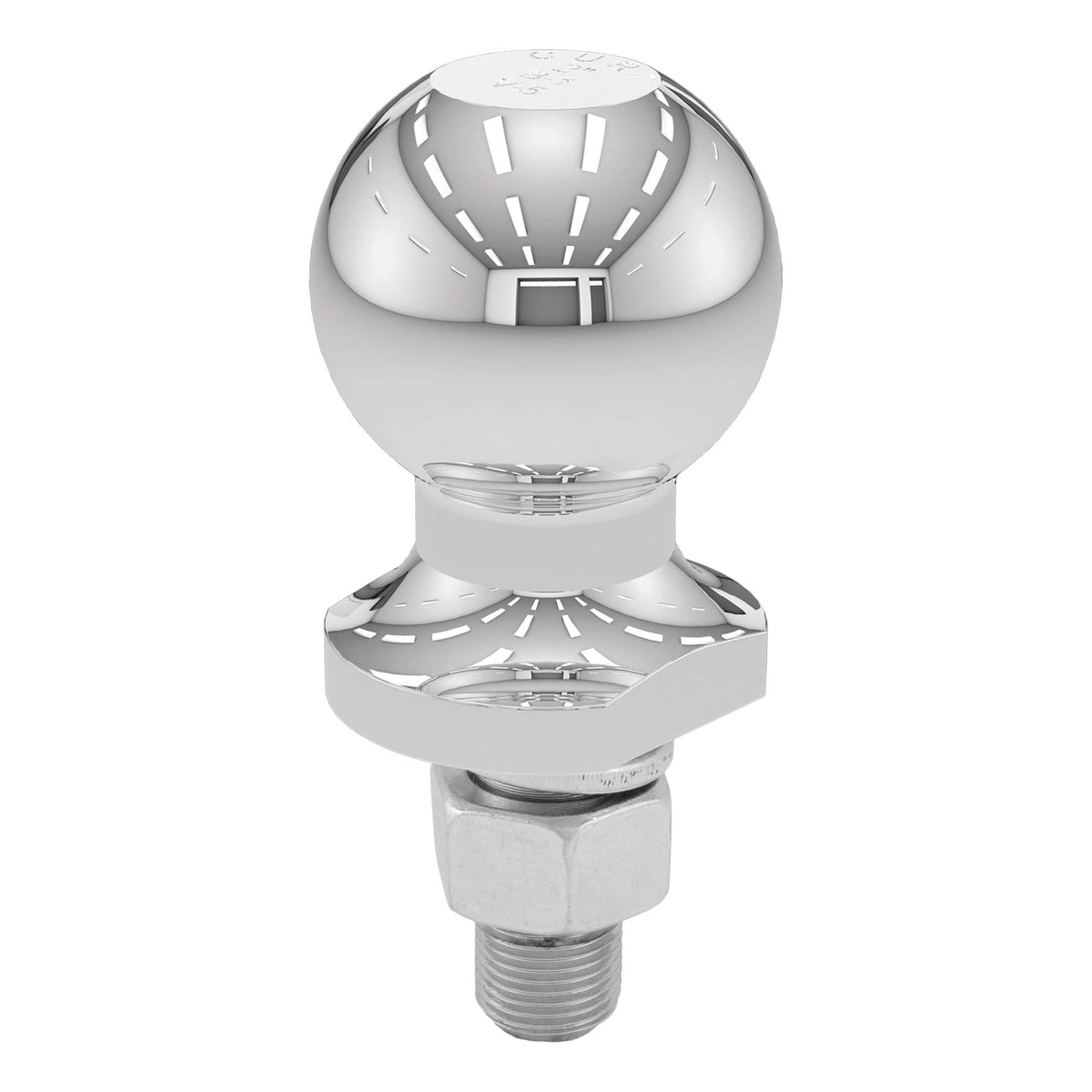 CURT front view of 2-inch chrome hitch ball showing durable finish and size benefit