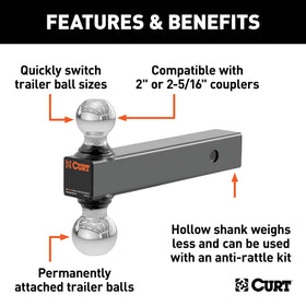 CURT 45002 shank hollow detail showing anti-rattle kit compatibility benefit