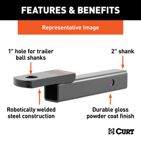 CURT 45010 closeup of 1-inch ball hole showing compatibility benefit
