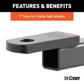 CURT 45010 next to tape measure showing 8-1/4 inch length for fit clarity