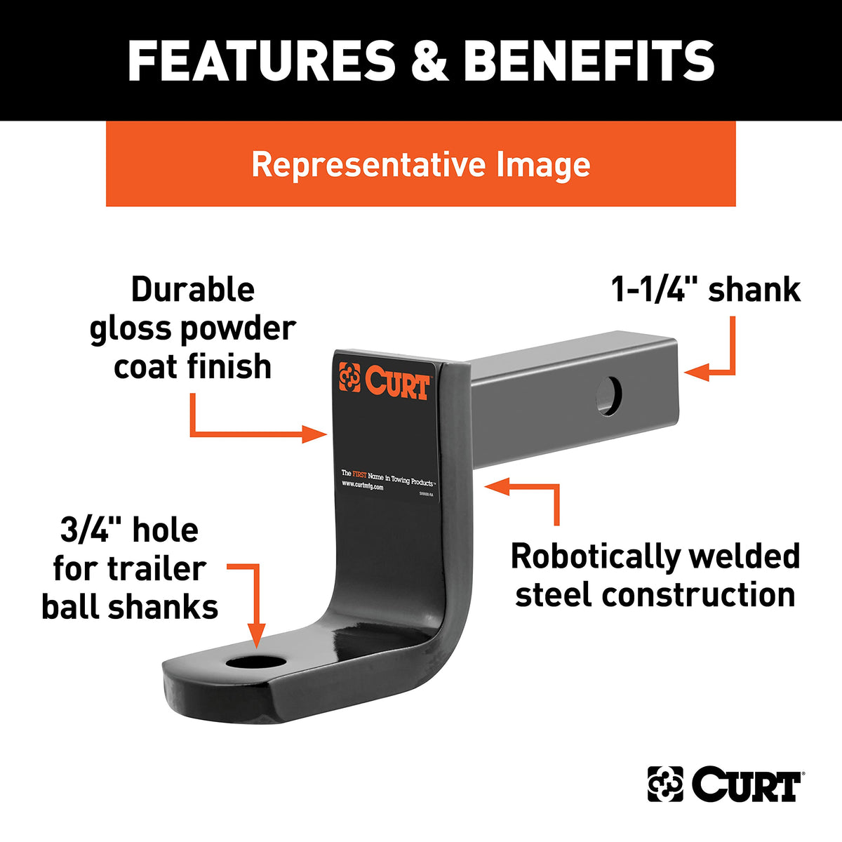 CURT 45026 3/4" ball hole detail demonstrating compatibility with common hitch balls