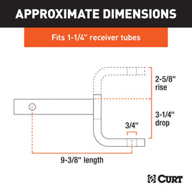 CURT 45026 showing drop and rise angles for level towing adjustments