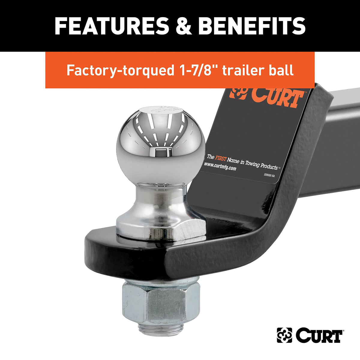 CURT scale view highlighting 8-1/4-inch length and 2-inch drop for correct ride height