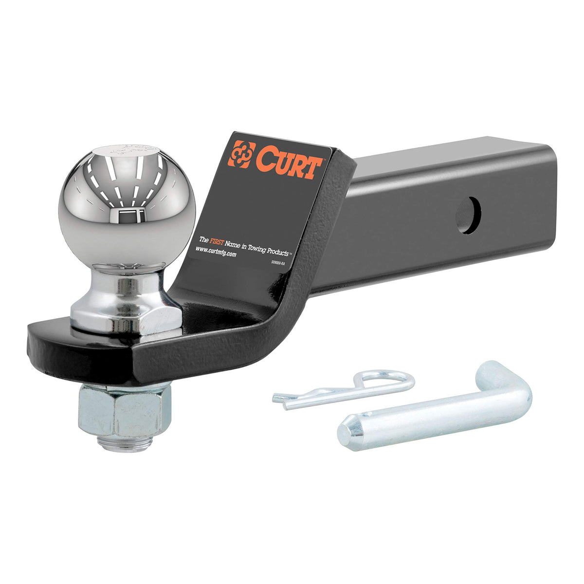 CURT front profile of loaded ball mount showing ready-to-use design and durability