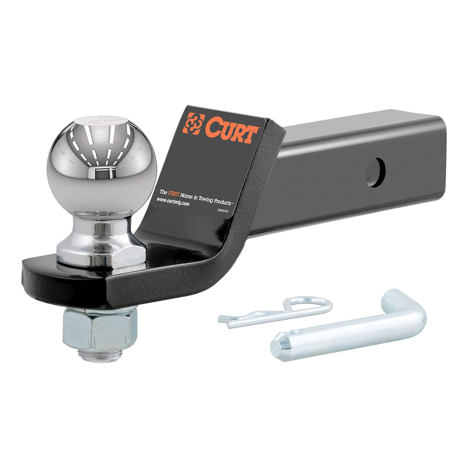 CURT front profile of loaded ball mount showing ready-to-use design and durability