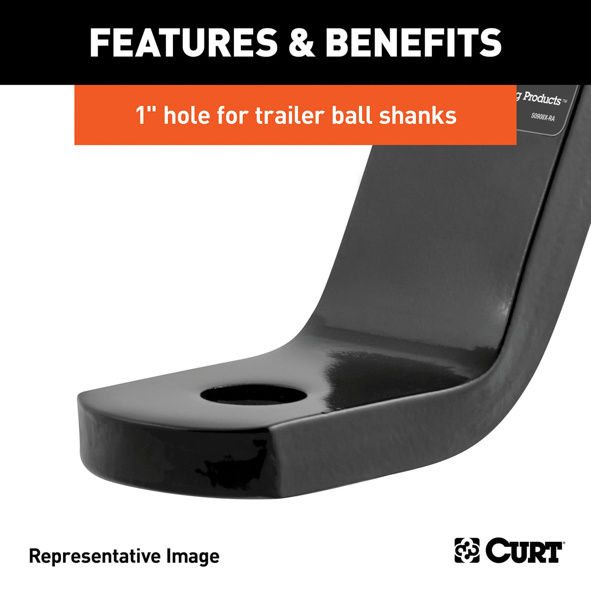 CURT 45050 ball hole detail with 1-inch hole, secures trailer ball
