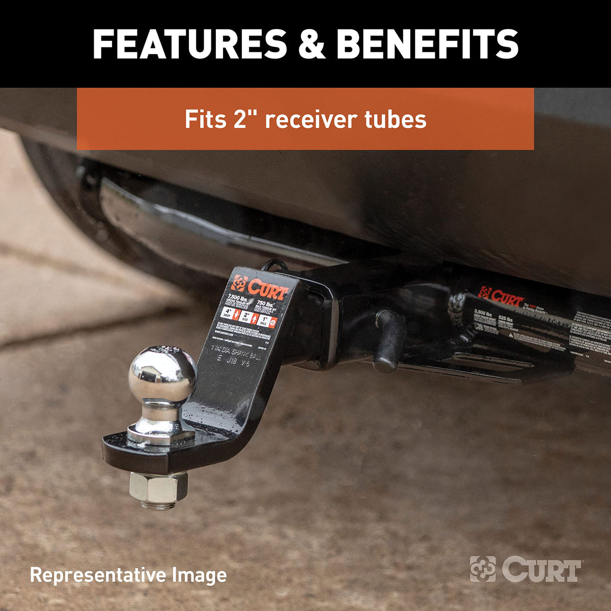 CURT 45055 inserted into 2" receiver with pin installed for secure fit
