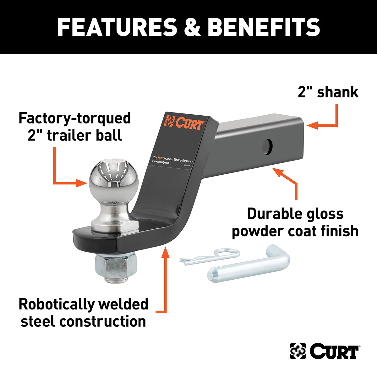 CURT shank inserted in 2-inch receiver showing secure mounting benefit
