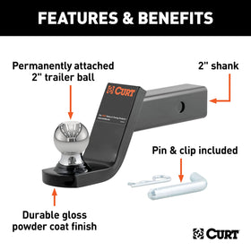 CURT polished 2-inch trailer ball detail providing smooth coupling and corrosion resistance