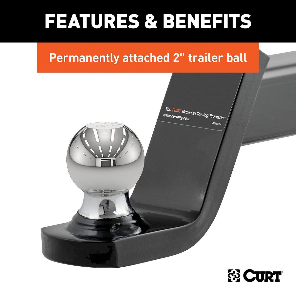 CURT ball mount beside ruler showing 8-1/8 inch length and 4-inch drop for proper fit