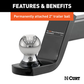 CURT ball mount beside ruler showing 8-1/8 inch length and 4-inch drop for proper fit