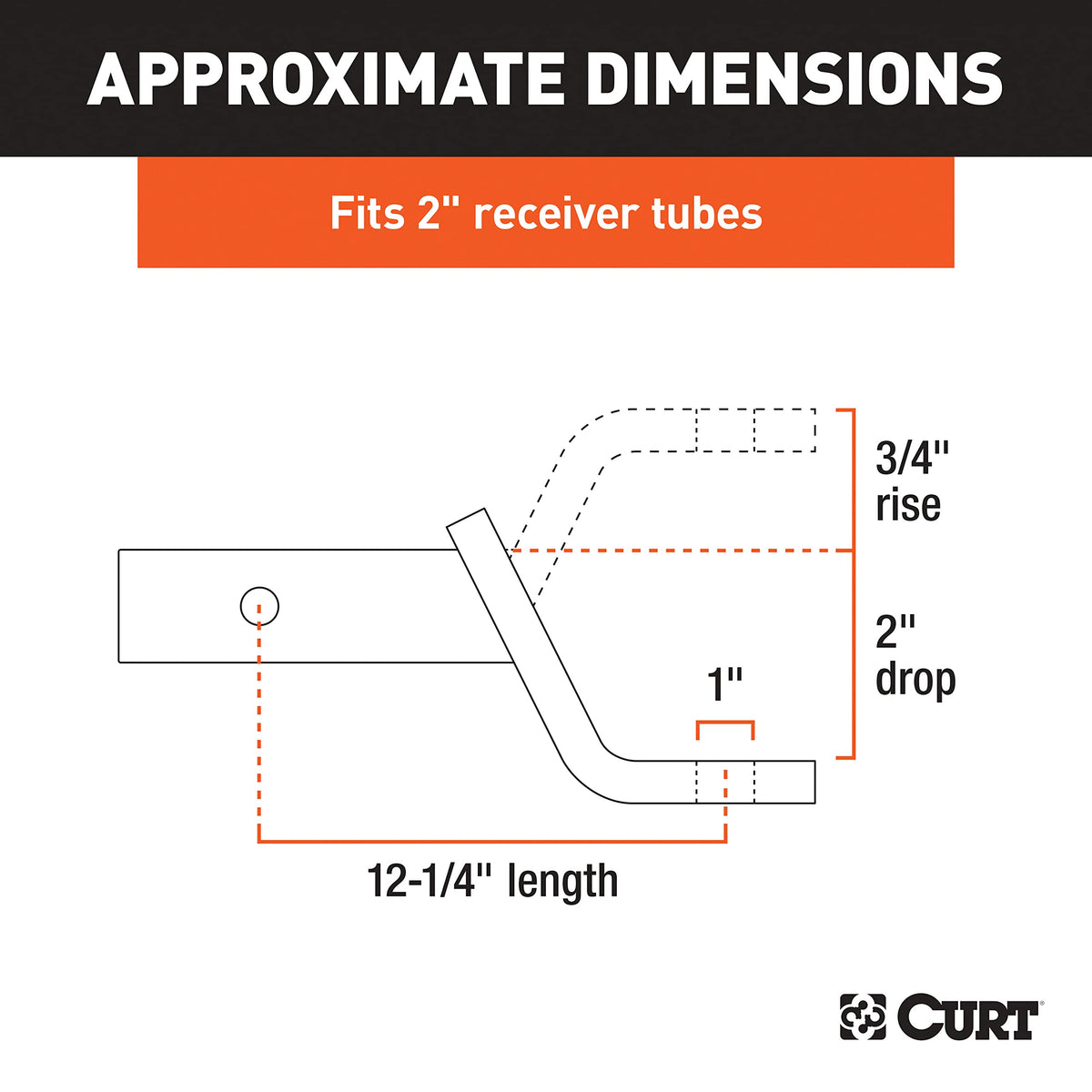 CURT 45260 beside measuring tape showing 12-1/4 inch length, clarity on mount size