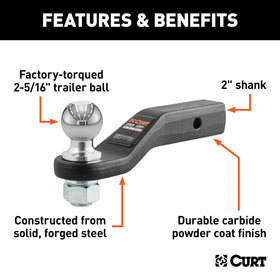 CURT 45331 side profile highlighting 2" drop and 8.5" length for proper trailer leveling