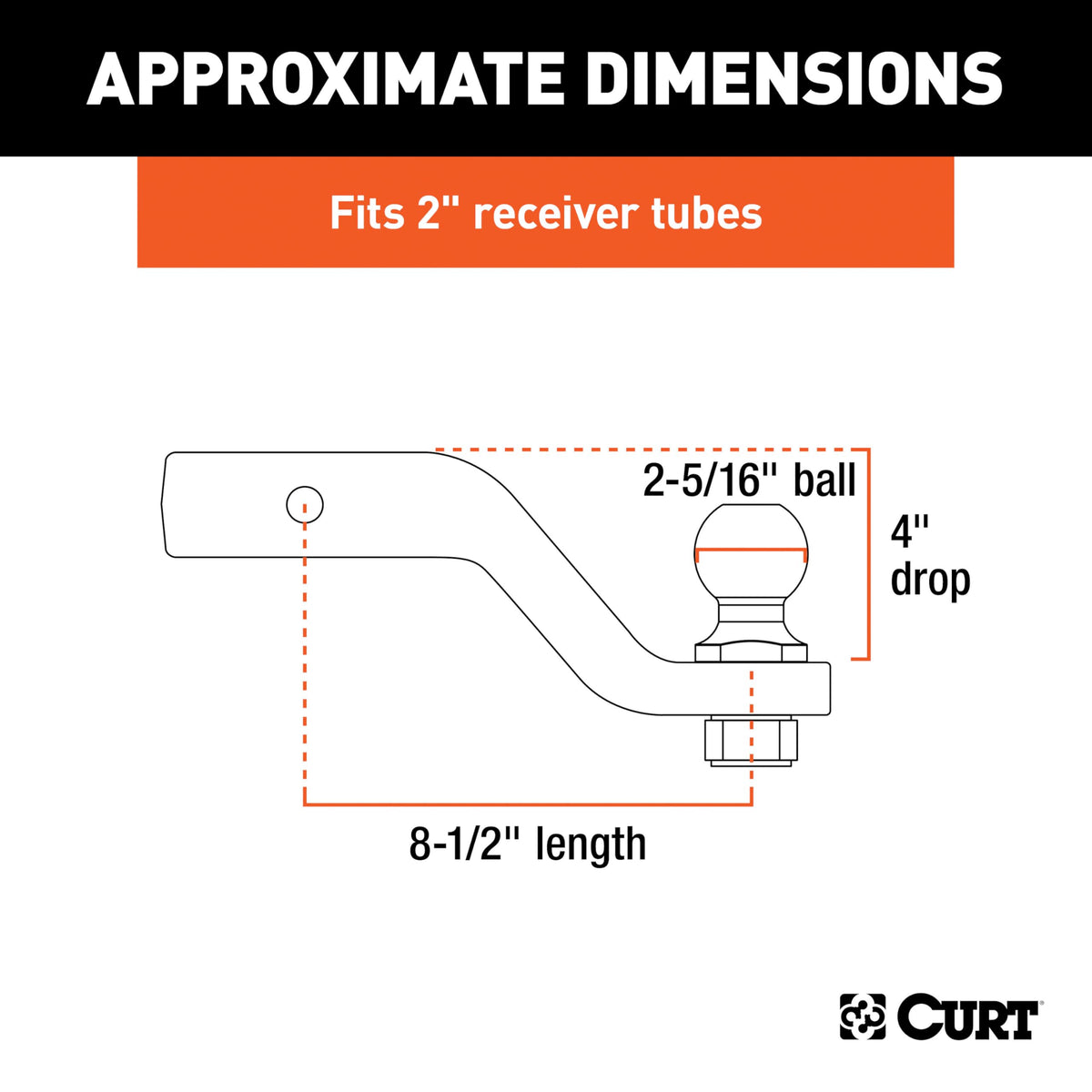 CURT polished 2-5/16 inch ball close-up highlighting corrosion resistance