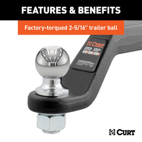 CURT shank and hitch pin detail showing secure 2 inch receiver fit