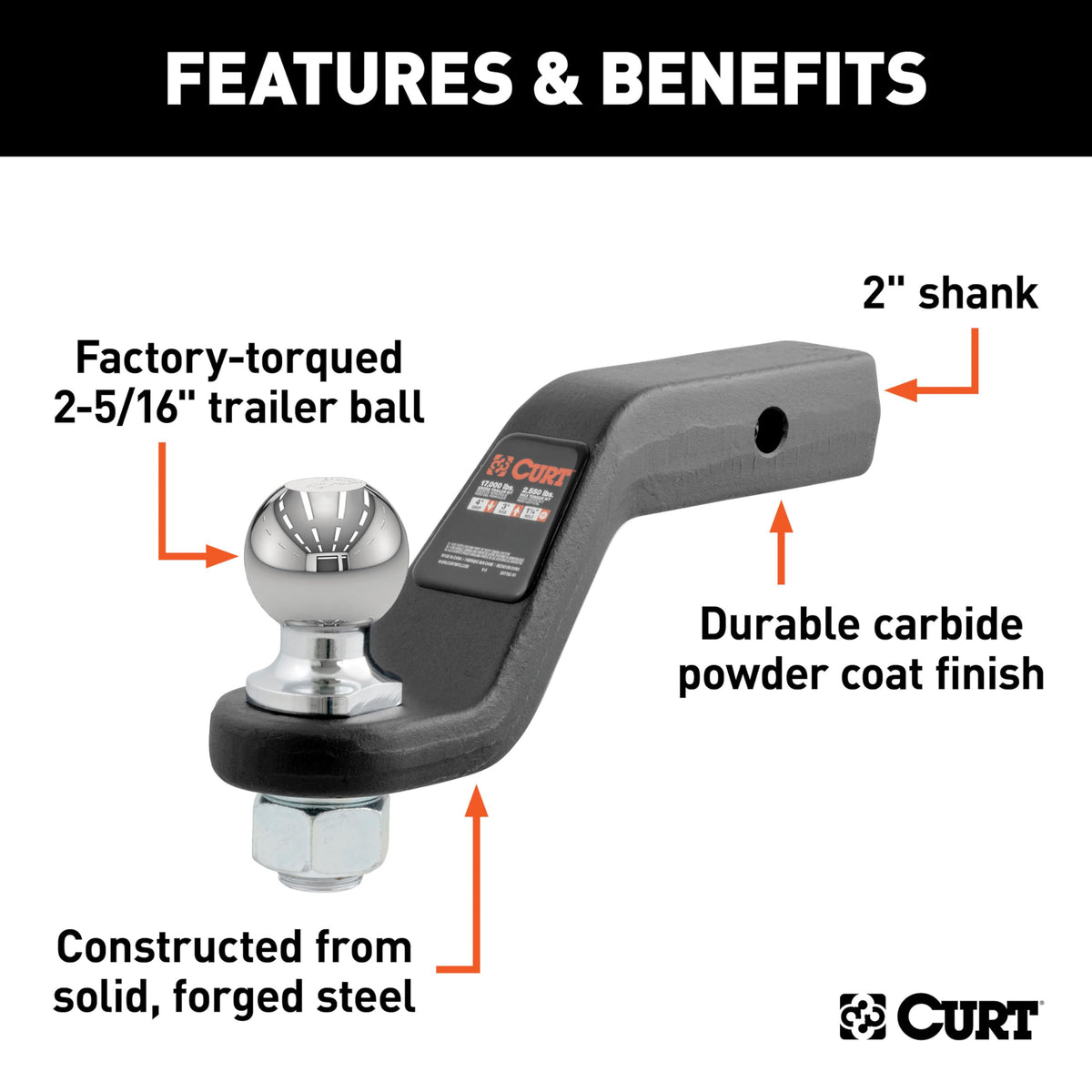 CURT side view displaying 4 inch drop and forged steel strength