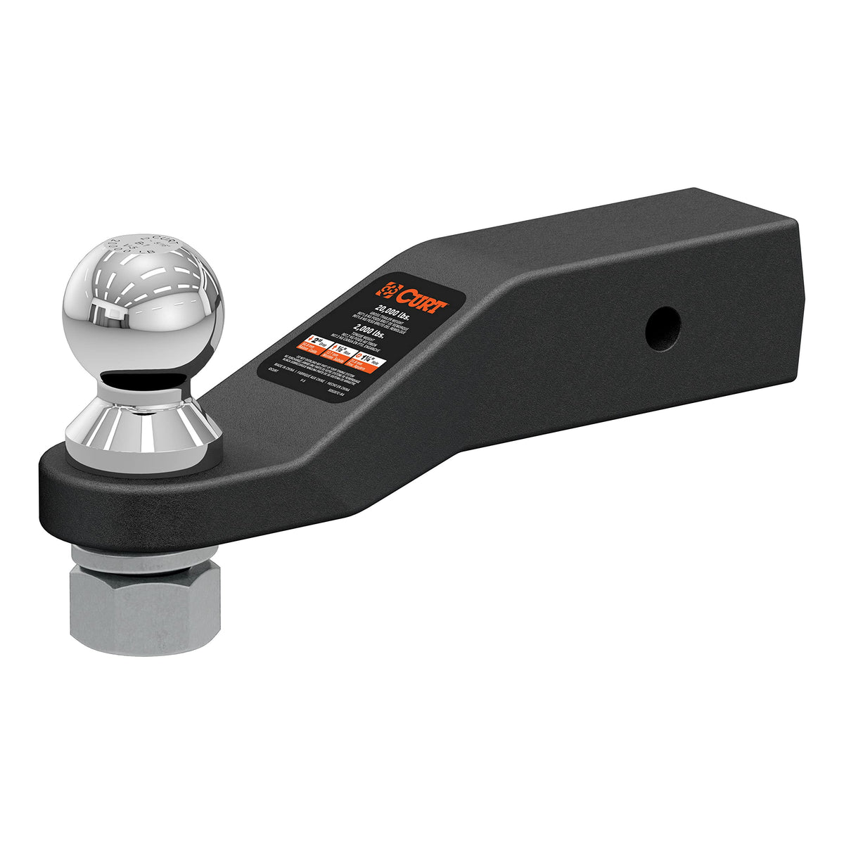 CURT forged ball mount front profile showing ball and shank, durable towing reliability