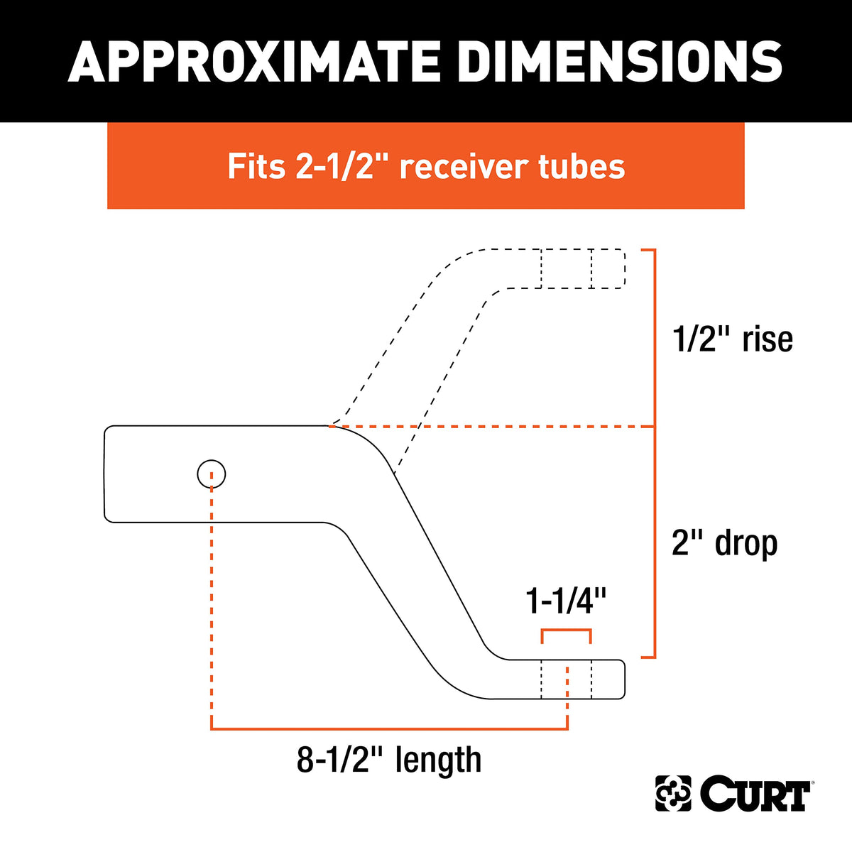 CURT ball mount side profile with dimensions for correct fitment
