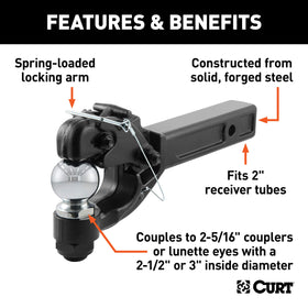 CURT 48006 detail of pintle hook and spring-loaded latch for secure coupling