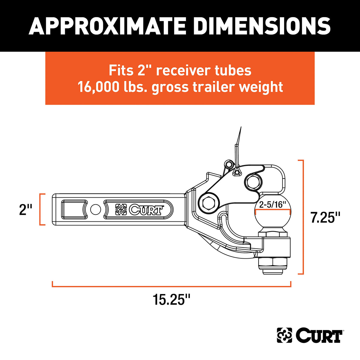 CURT 48006 close-up of chrome 2-5/16" trailer ball for corrosion resistance
