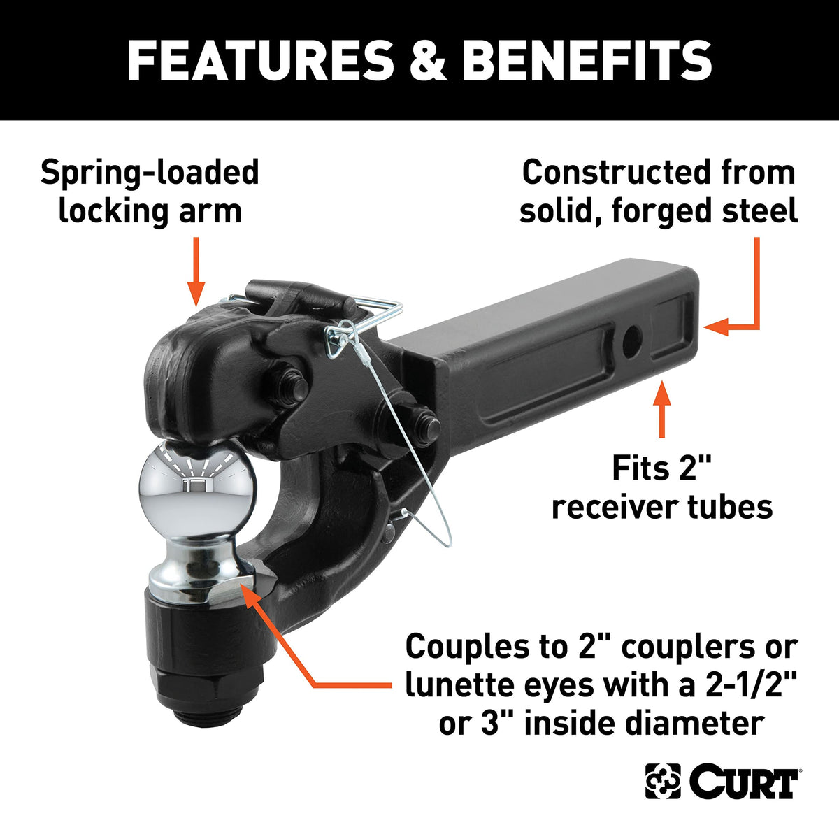 CURT chrome trailer ball detail highlighting rust resistance and easy cleaning