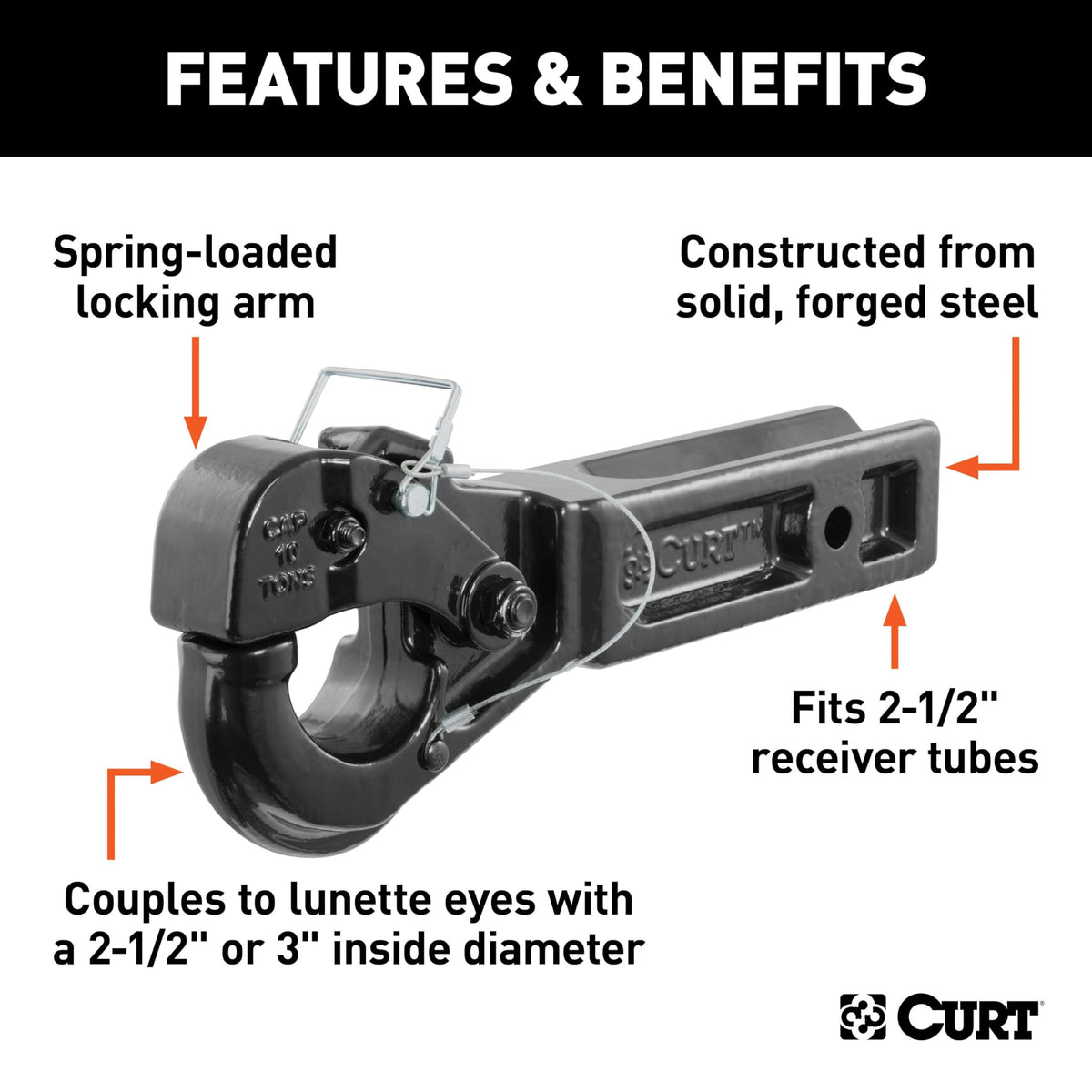 CURT shank inserted in 2½-inch receiver illustrating solid fit and stability