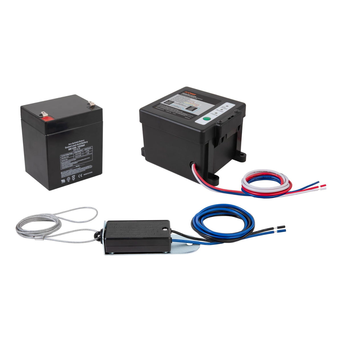 CURT front view of breakaway kit showing compact case and benefits of easy access