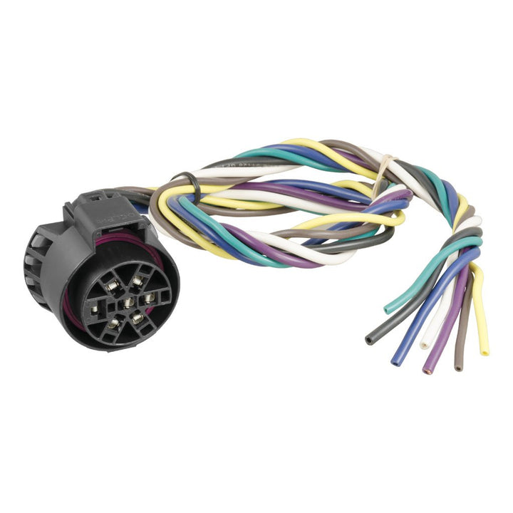 CURT 56229 front view of 7-way USCAR socket showing durable housing and clear wiring benefits