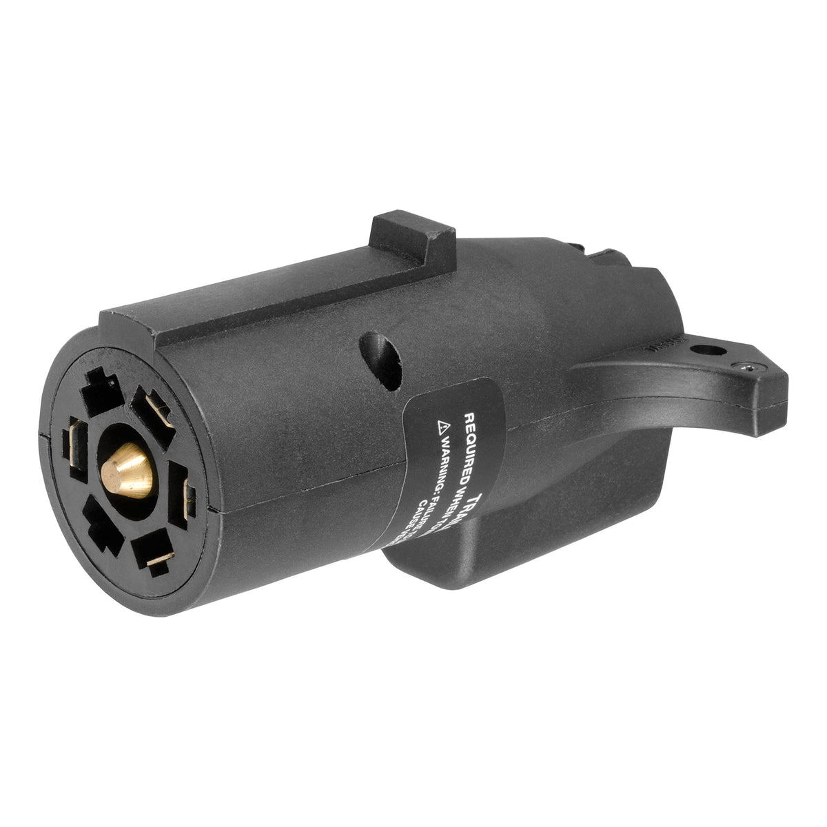 CURT front view of adapter showing 7-way blade and flat outlet, simplifies hookups