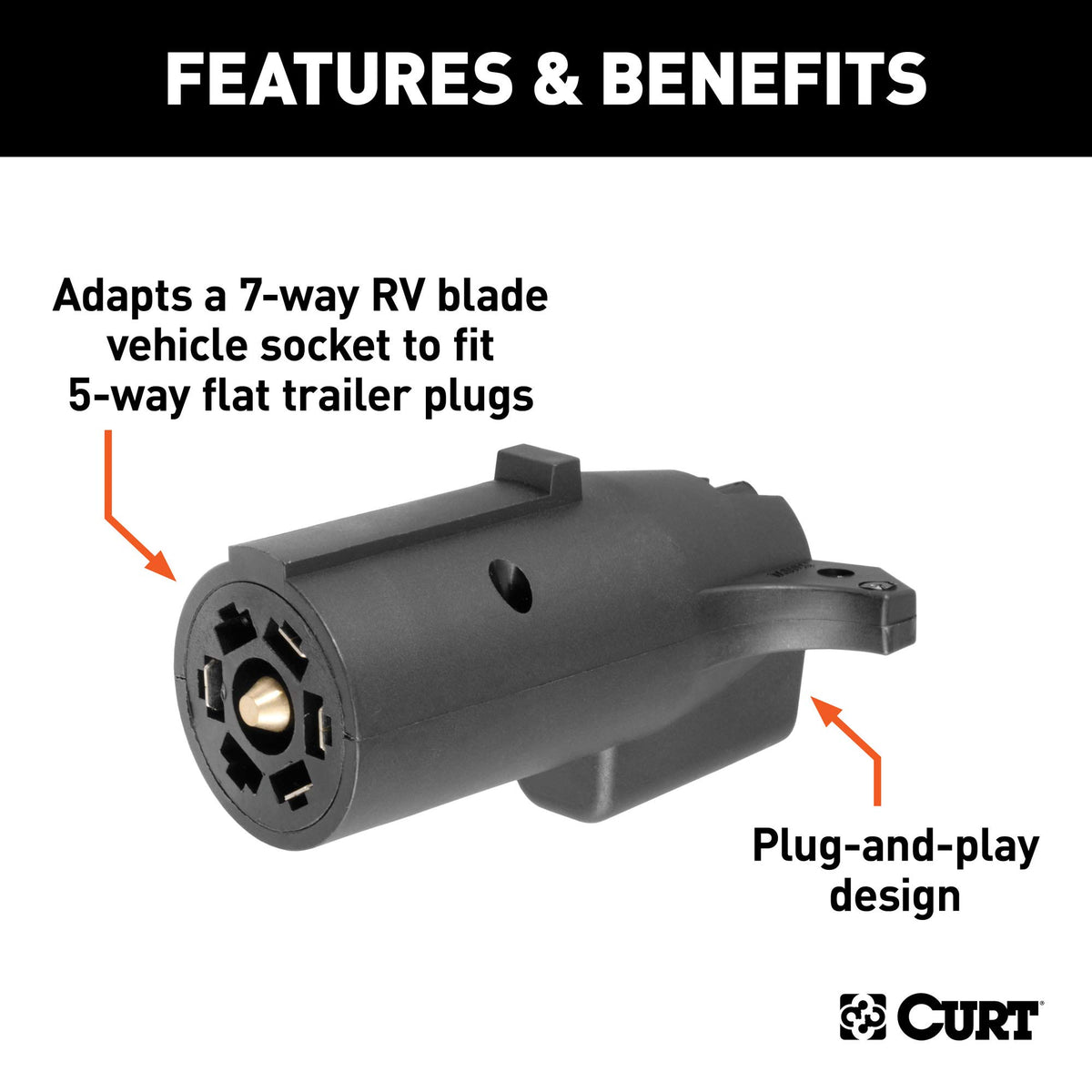 CURT 5-way flat end closeup showing pin alignment for reliable lights