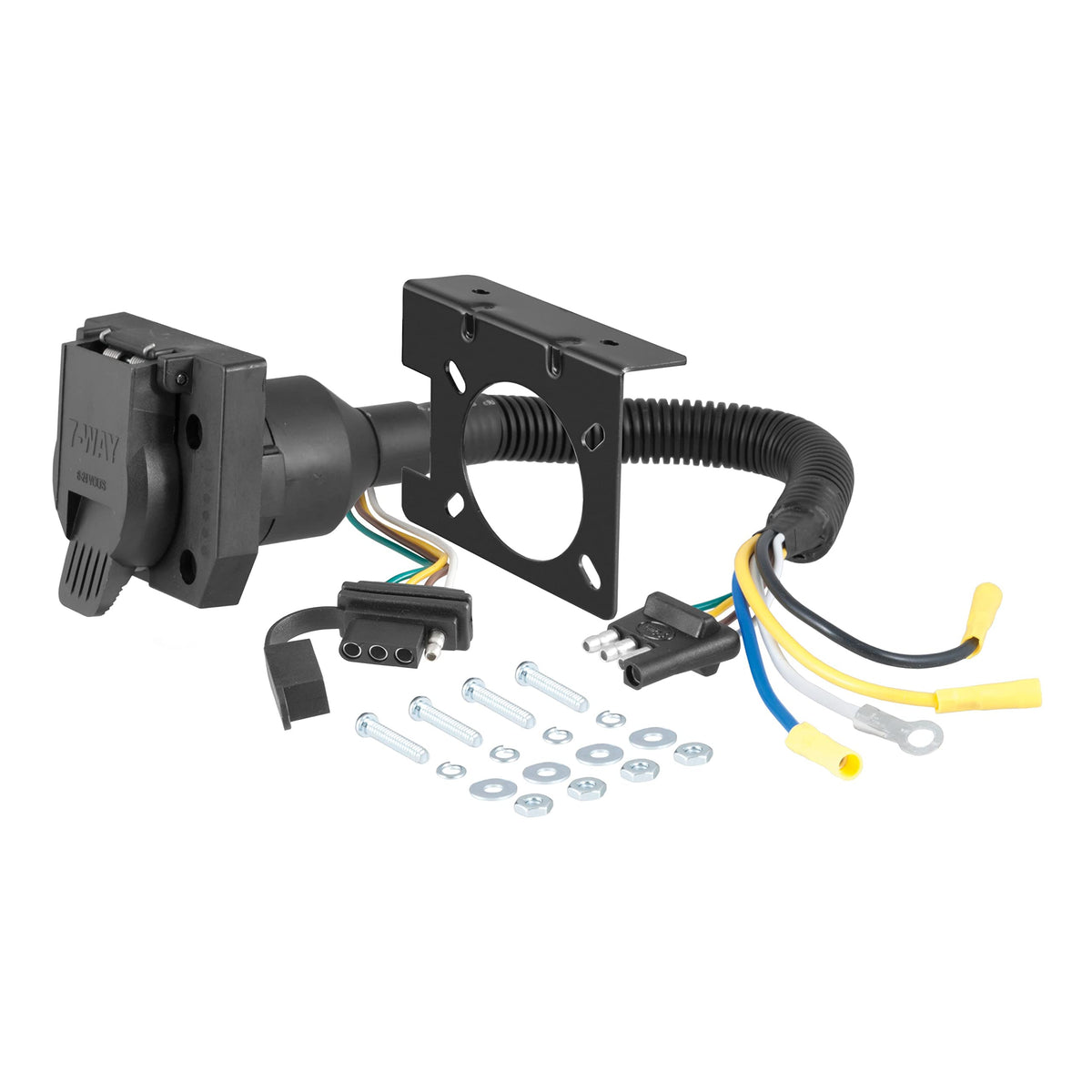 CURT 57672 front view showing dual 4-way and 7-way outputs for flexible towing