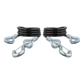 CURT front packaging showing two vinyl-coated safety cables and product labeling for easy identification and protection