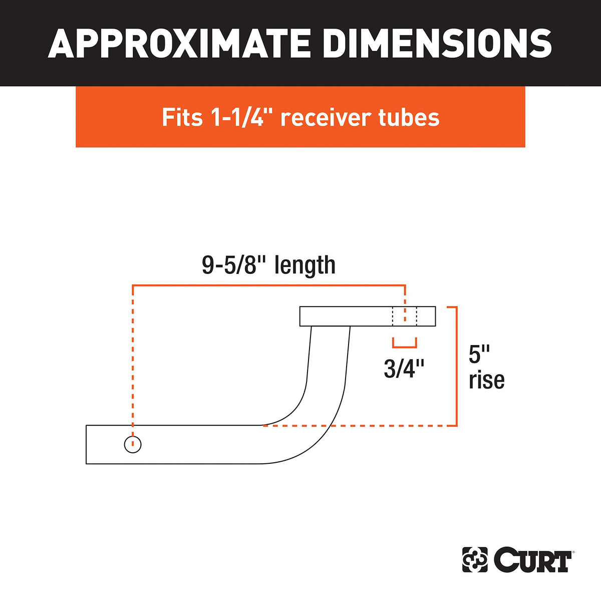 CURT ball mount side profile highlighting 5-inch rise and stability