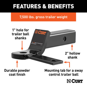 CURT trailer ball platform closeup showing 1" hole and secure towing interface