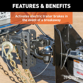 CURT nylon breakaway switch detail highlighting reliable mechanical activation benefit