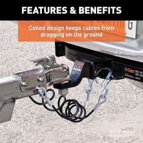 CURT cable in use between trailer and vehicle demonstrating backup safety