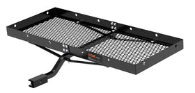 CURT cargo carrier front view showing tray and shank, clear extra storage
