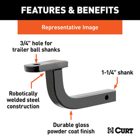 CURT close-up of 3/4-inch hole and rounded shank for easy installation