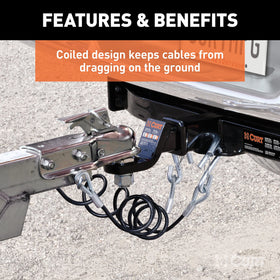 CURT coiled cable stowed on a trailer tongue showing compact storage and reduced drag