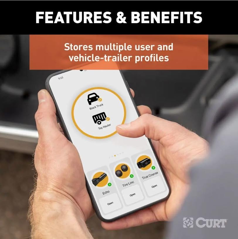CURT Echo mounted on dash with adhesive pad demonstrating convenient manual control