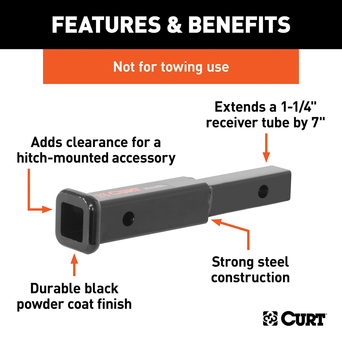 CURT extender installed with bike rack showing extra clearance and protection