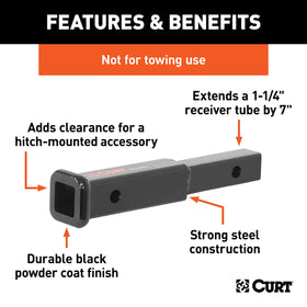 CURT extender installed with bike rack showing extra clearance and protection