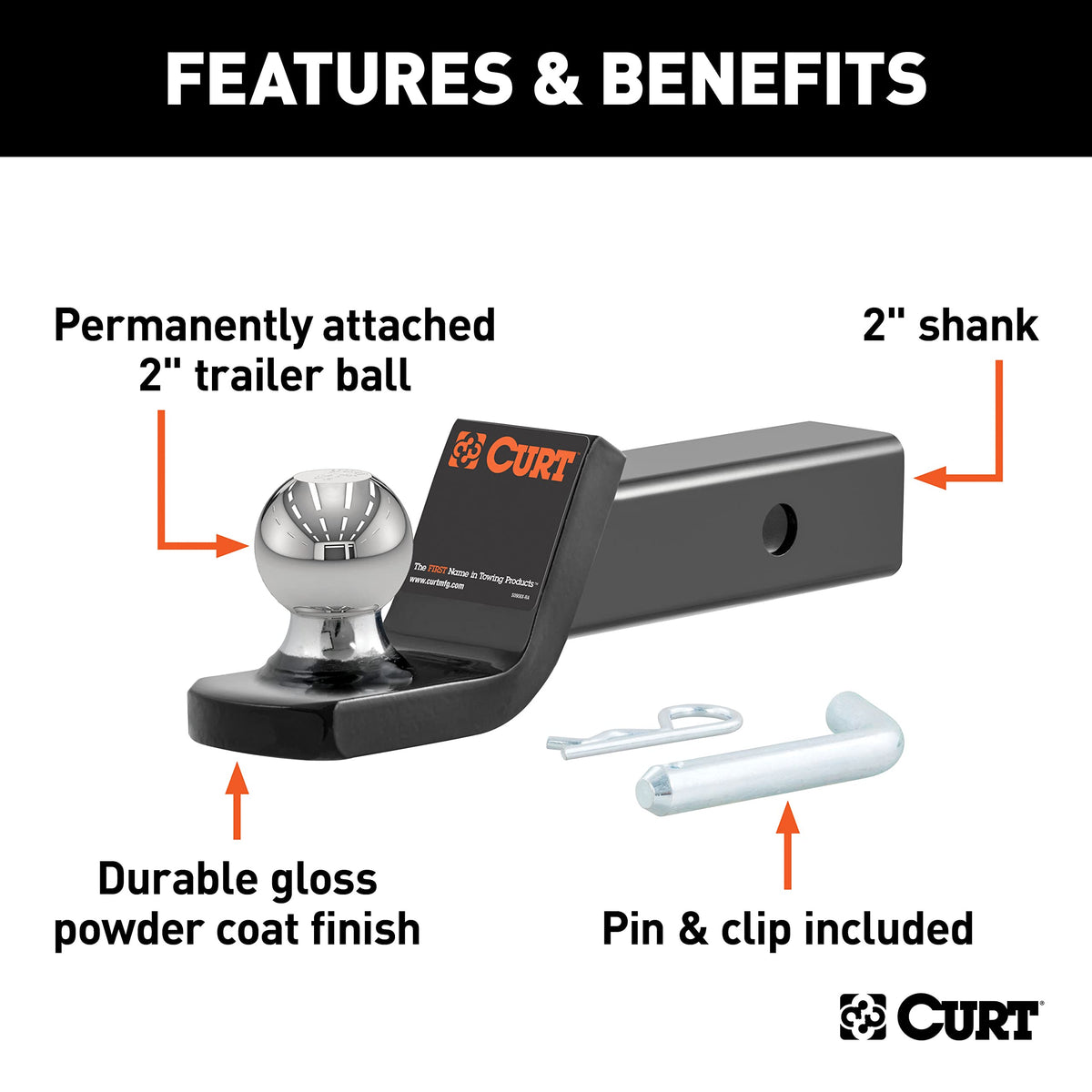 CURT fusion polished trailer ball close-up showing corrosion-resistant finish
