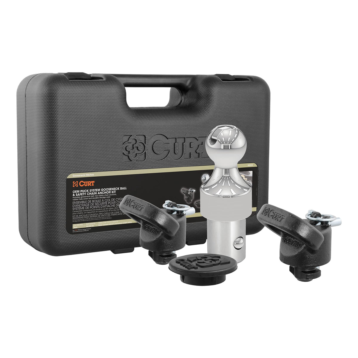 CURT gooseneck kit front packaging showing complete contents and organized case