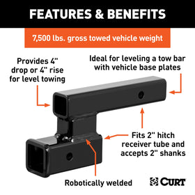 CURT side profile showing 4 inch drop or 4 inch rise adjustment benefit