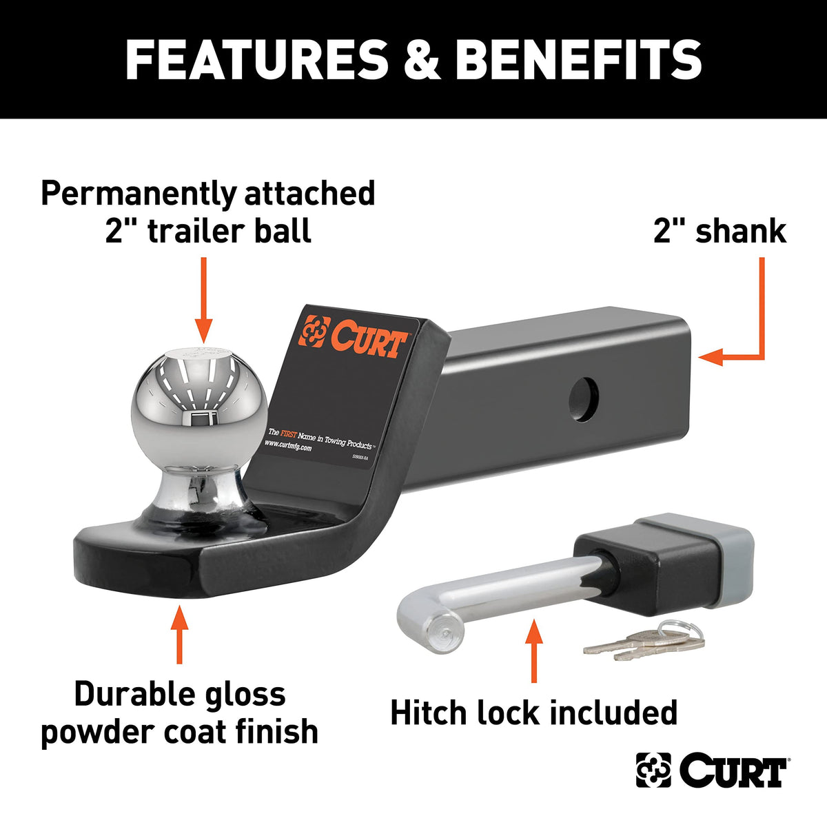 CURT hitch lock detail demonstrating dead-bolt security benefit